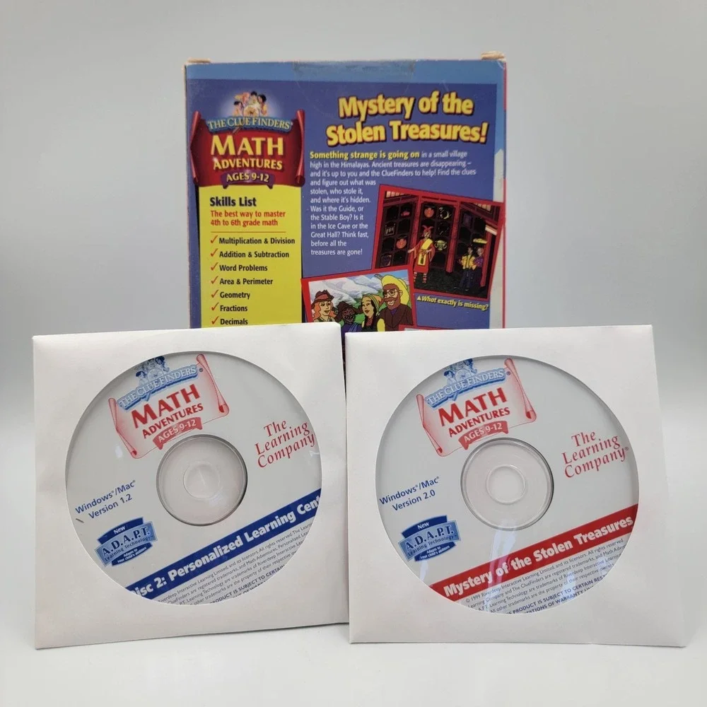 Clue Finders Math Adventures Mystery of the Stolen Treasure Big Box 2cd Vtg Pc